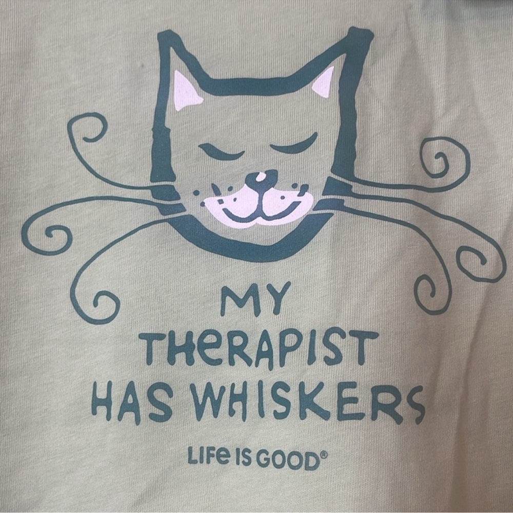 Life is Good Muscle Tank Top Classic My Therapist has Whiskers Green Small - Picture 3 of 12
